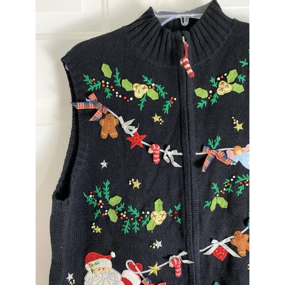 Vintage Planet & Company Woman 1X Christmas Sweater Vest Full Zip Santa - Picture 15 of 16